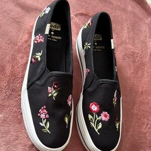 Kate Spade Keds X Black Floral Embroidered Sneakers